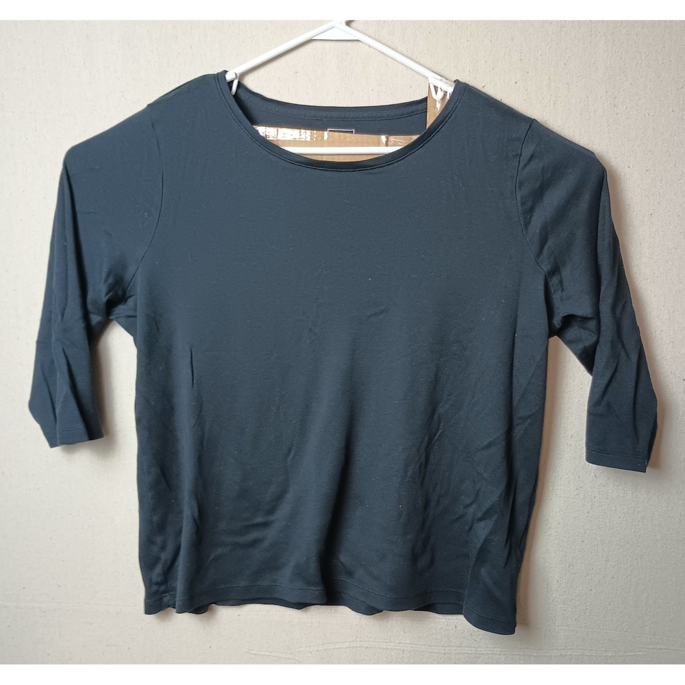 LL Bean Supima Cotton Top 3/4 Sleeve Crew Neck Comfy Casual Black Size‎ 1X K